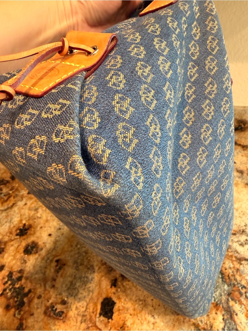 Dooney & Bourke Denim Shoulder Bag with Leather Trim - Picture 9 of 10